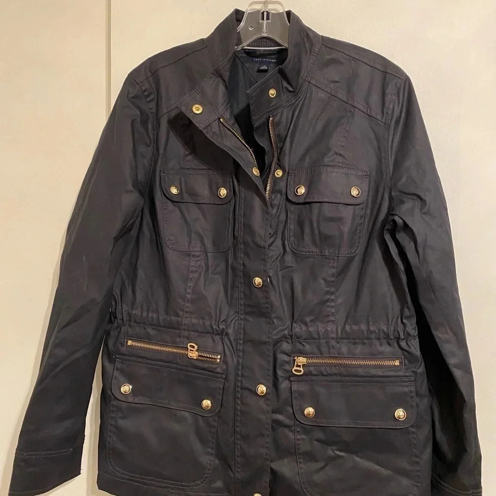 Tommy Hilfiger Women’s Jacket Navy Blue with Gold Buttons, Size Large